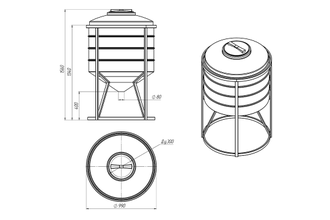 Емкость конусная 500 литров в обрешетке