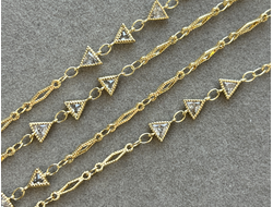 Цепь латунь зол/циркон 6мм