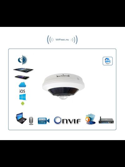 CO-RF51P уличная панорамная IP видеокамера с объективом рыбий глаз (Fisheye), встроенный микрофон и DVR, Full HD  5Мп (RXCamview)