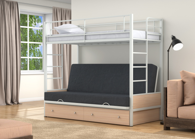 Двухъярусная кровать-диван Дакар 1 Белый (вставки Дуб молочный)