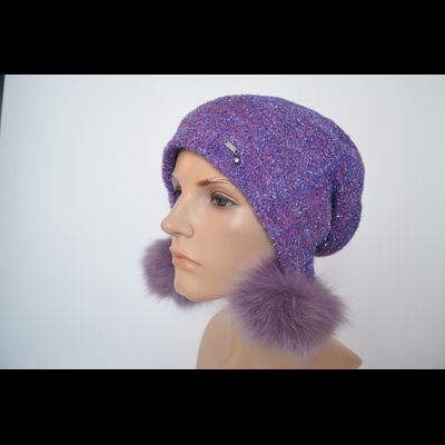 Шапка Vizio 1627 PP 66 ушанка фуксия с помпонами