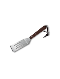 Лопатка 20,5 см. изогнутая, рабочая часть 8*4 см, нержавеющая сталь, перфорированная, узкая, с деревянной ручкой