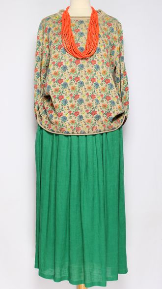 ЮБКА "ЛЁН ШИРОКАЯ" зелёная, джинс р.46-54