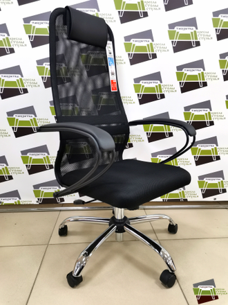 Кресло  METTA SU-BK130-8 ТКАНЬ ЧЕРНАЯ/К.ЗАМ ЧЕРНЫЙ КРЕСТОВИНА ХРОМИРОВАННАЯ