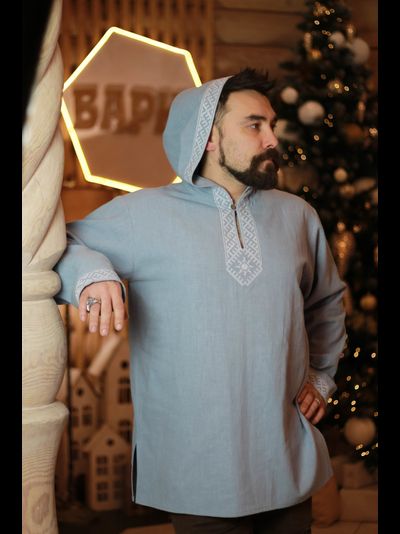 Рубаха с капюшоном «Утро Сварога» небесная