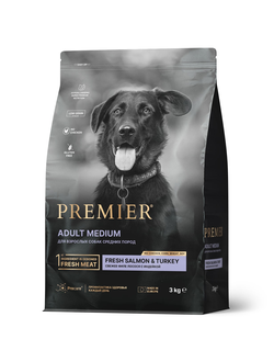 PREMIER (Премьер) сухой корм для собак средних пород, Лосось, индейка 3 кг