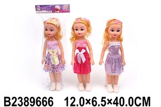 4657793457885	Кукла 35 см музыкальная,  арт.2389666,   3 вида в ассорт., в/п 40*12*6,5 см