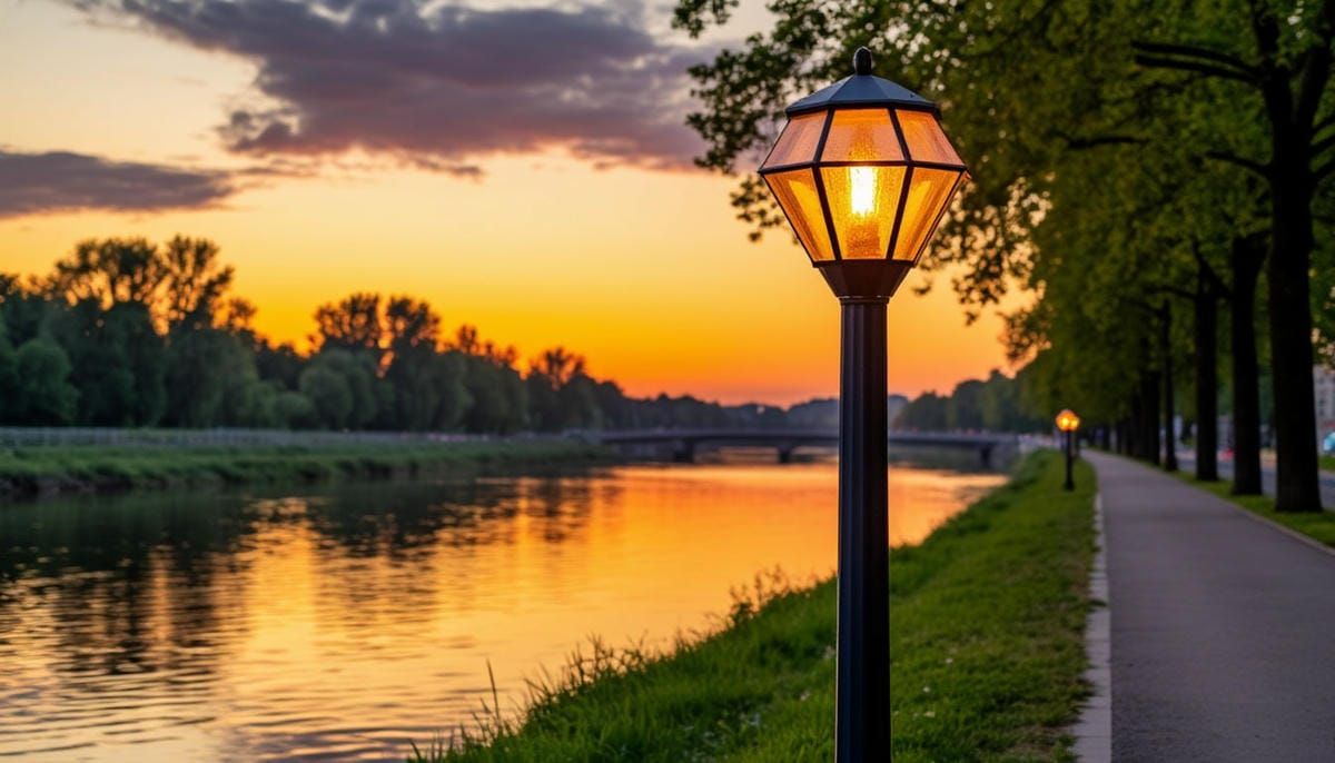 Опора освещения типа торшер граненая коническая на набережной