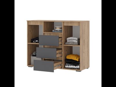 Хелен КМ 01 Комод 3 ящика и 2 створки 1200х960х465 дуб крафт золотой/графит