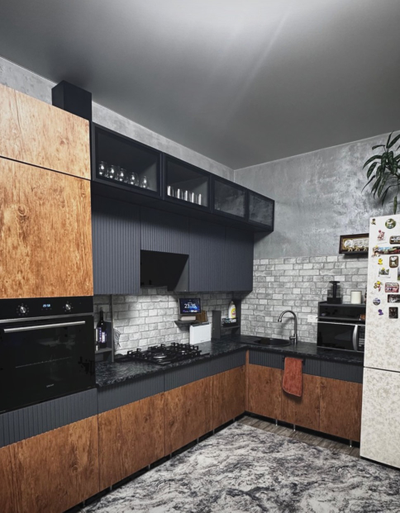 Кухня угловая "МРКГ 200/Оливия" Графит/Экзотическое дерево  3х1.8 м (МР)