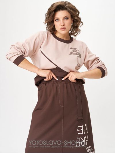 Женский трикотажный комплект-двойка коричневого цвета