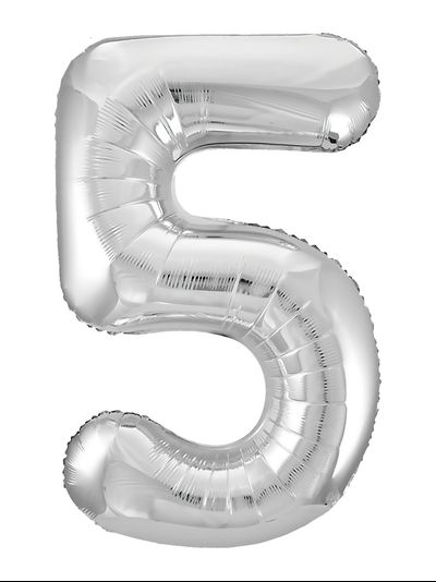 Шар цифра 5 серебристая