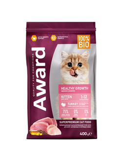 AWARD (Авард) Healthy growth, сухой корм для котят, Индейка, Курица 400 г