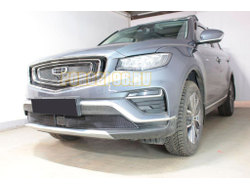 Защита радиатора Geely Atlas Pro 2021- black верх (3 части)