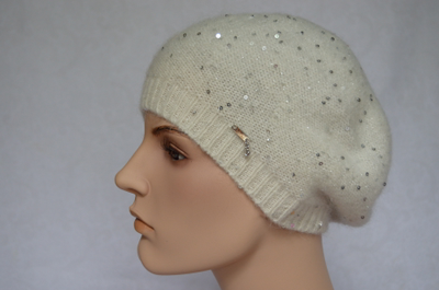Белый женский берет тонкий с пайетками Vizio Италия 6943 BO