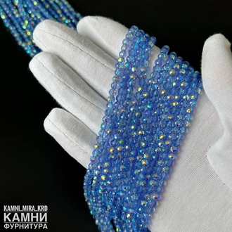 Стекло сияющее с голографикой шары в огранке 4-4,2 мм, цвет в ассортименте, цена за нить 43 см