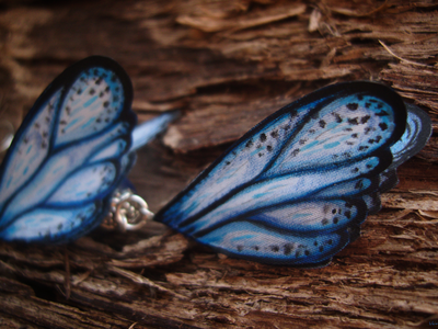 "Тайны небесных сфер", серьги с шёлковыми крылышками