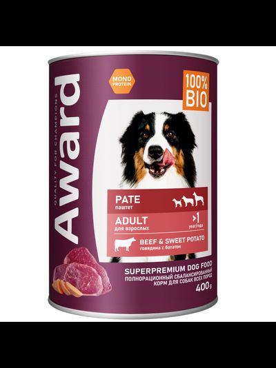 AWARD (Эворд) влажный корм (консерва) паштет для собак, Говядина, Батат 400 г