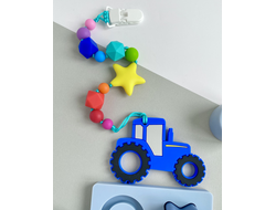 Грызунок из пищевого силикона на держателе СИНИЙ ТРАКТОР