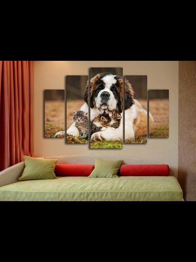 Модульная картина "Сенбернар и малыши"
