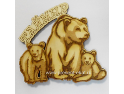 Деревянный магнит Медведица с медвежатами