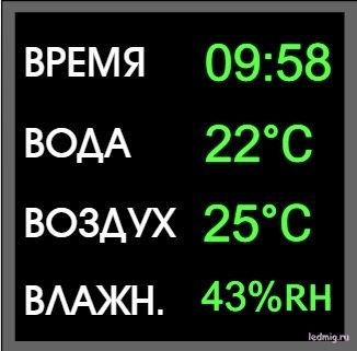 Табло для бассейна с температурой и влажностью.