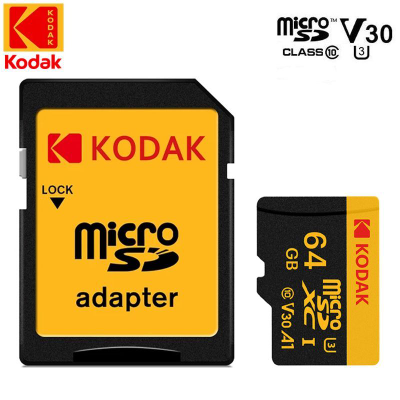 Карта памяти Kodak Micro SD, класс 10, UHS-1 U3 V30 A1 на 64 ГБ, чтение 90 МБ/с, запись данных 30 МБ/с, + переходник SD