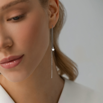 Серьги-продевки "Звезда" с родиевым покрытием НС 22-396Ю-3