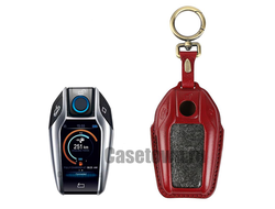 Красный чехол для ключа Bmw с дисплеем G30, X3-X7 (натуральная кожа)