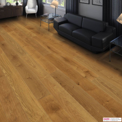 Декор паркетной доски Haro Дуб Маркант Браш 4V 1-пол., масло 528682 в интерьере комнаты