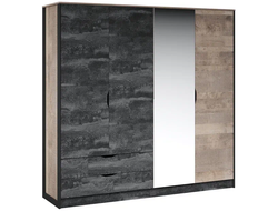 Шкаф Стокгольм четырехдверный, дуб гранж песочный, железный камень