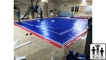 Нанесение разметки и логотипа на помост на ПВХ тент для помоста ушу саньда