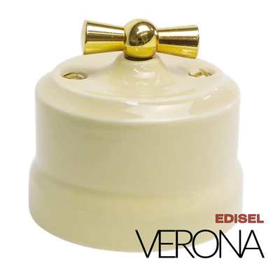 керамический ретро выключатель 2 клавишный слоновая кость Verona с золотой ручкой