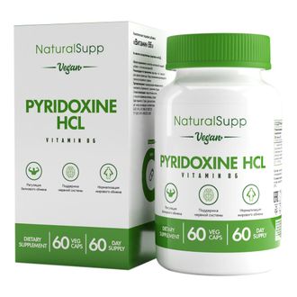 Витамин В6 (Пиридоксина гидрохлорид) /(Vitamin B6 (Pyridoxide hydrochloride), веган, 60 кап. (NaturalSupp)