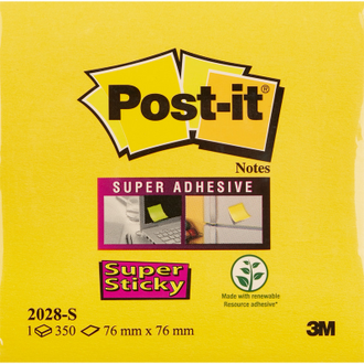 Блок-кубик Post-it Super Sticky 2028-S, 76х76, неон желтый (350 л)