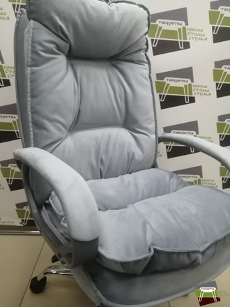 Кресло Кр85 ТГ СП ХРОМ HT12 (ткань серо-голубая)