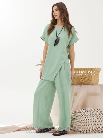 Женский льняной комплект мятного цвета