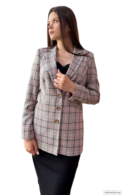 Костюм женский серый в клетку 3428 Pretty One