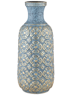Ваза декоративная керамическая синяя с восточным орнаментом.