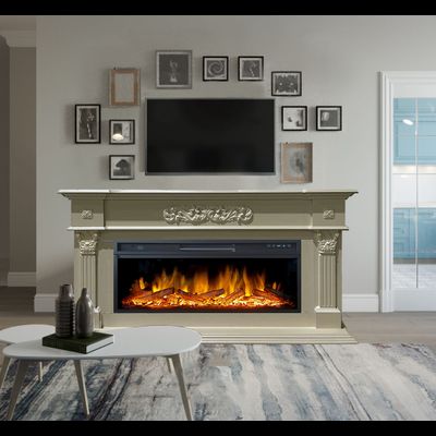 Линейный электрокамин Лидс SL с очагом Vision 42 LOG LED