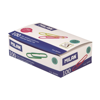 Скрепки Milan, 33, полимерное, овальная, 100 шт, в картонной упаковке, 80084 (разноцветный)