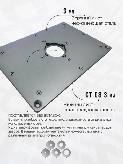 Пластина под Dewalt DW609/26204 для установки фрезера в стол 170*250 мм.