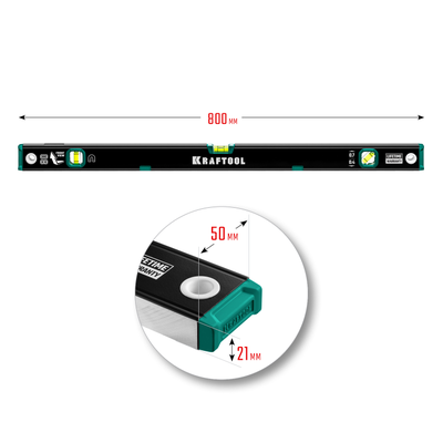 Магнитный уровень KRAFTOOL 800 мм, усиленный профиль, с зеркальным глазком