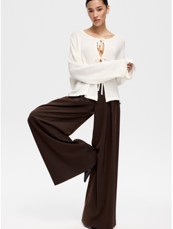 Брюки-палаццо со встречной складкой (коричневый)