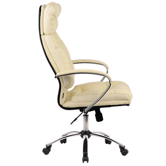 Кресло для руководителя из натуральной кожи LUX14 Бежевый + Хромированное пятилучие