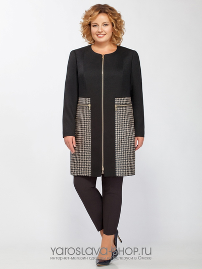 Пальто демисезонное черное с узором гусиные лапки
