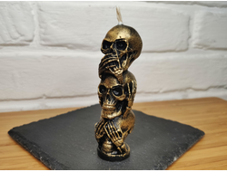 Свеча "Три черепа" черная с золотом, 1 шт., 3 x 10 см