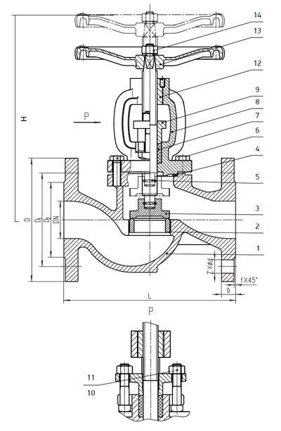 Вентиль запорный с сальниковым уплотнением RSV16 DN50 PN16