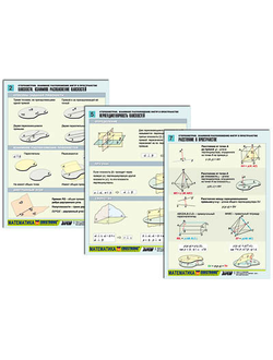 Комплект таблиц по геометрии раздат. "Стереометрия. Взаим. расп. фигур в простр-ве" (цв,лам, А4,8шт)