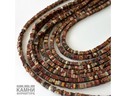 Яшма пикассо рондели квадратные 4-4,5х2,5 мм, цена за нить 19 см